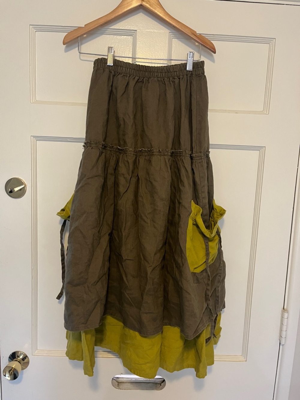 Festival/ witchy/ goth Linen Skirt in Olive and Chartreuse -like new